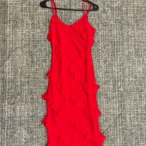 Elegant Red Ruffle Dress